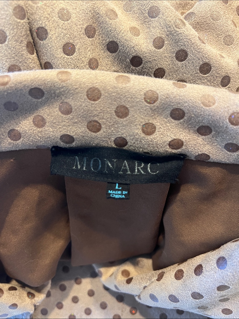 Anthropologie Monarc Gina Sueded Longline Jacket Brown Polka Dot Mod Coat L - Picture 5 of 6
